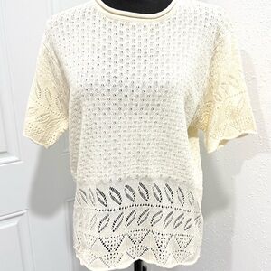 Vintage Cream Knit Women's Short Sleeve‎ Top